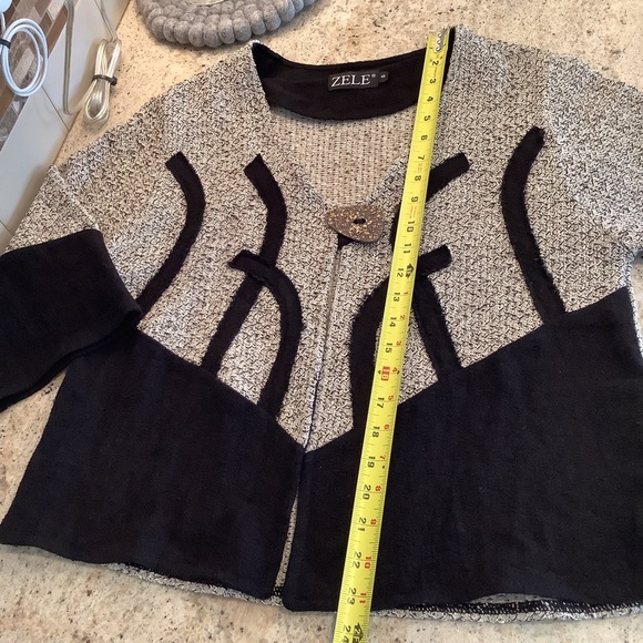 Zele Black and Tan Cardigan Sweater Size Small Button Flax & Cotton - Picture 11 of 11